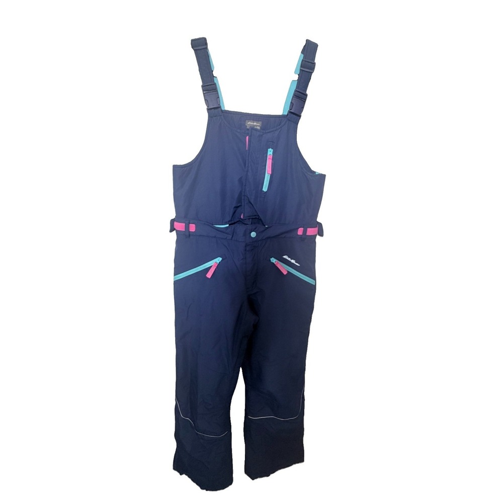 Eddie Bauer Girls Size 14 Blue Insulated Snow Bib Ski Pants Overalls Winter